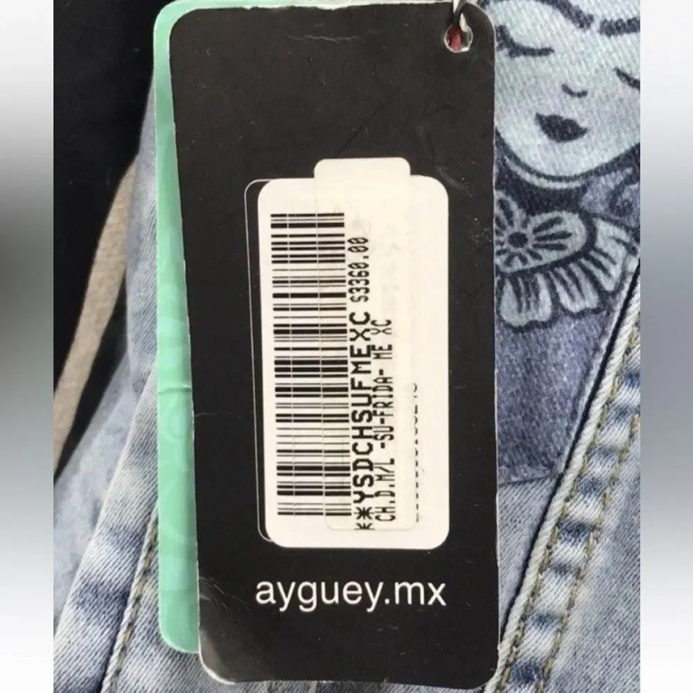 ¡Ay Güey! MX XS Denim Jacket Frida Kahlo Rose Studded Stretch Jean Jacket. XS - Picture 7 of 8